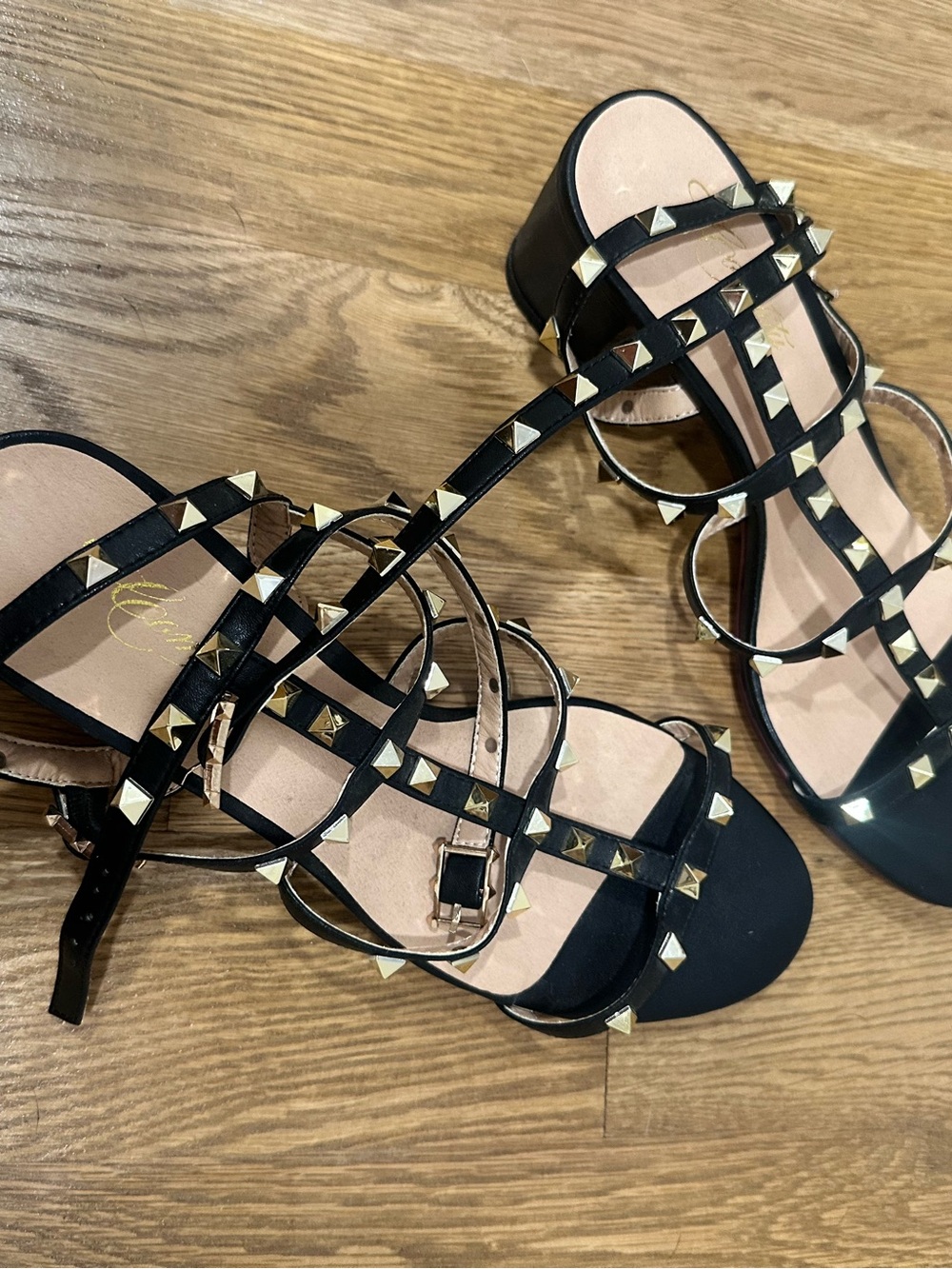 Black Studded Strappy Block Heel Sandals - Women
